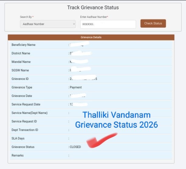 Thalliki Vandanam Grievance Status2026